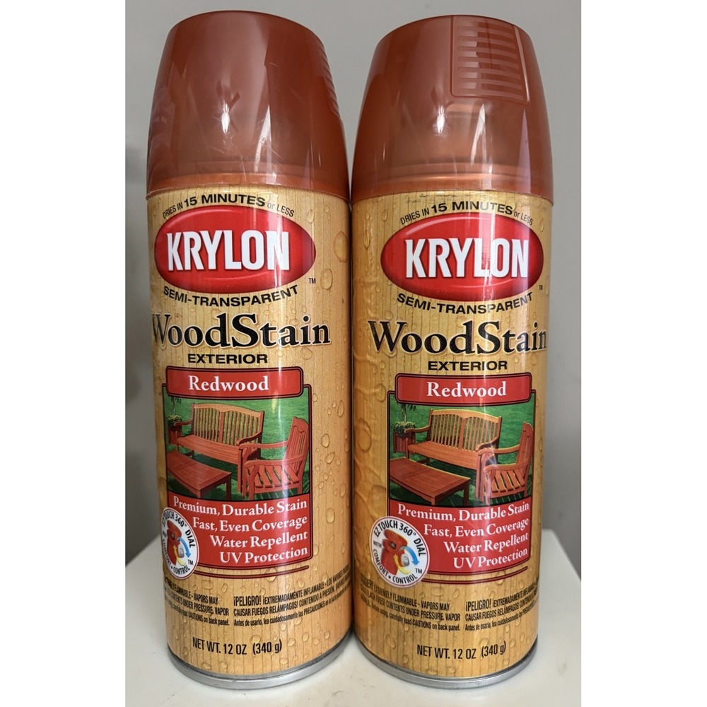 2x Krylon Exterior Semi-Transparent Wood Stain Redwood Spray Paint 12 Oz New NOS
